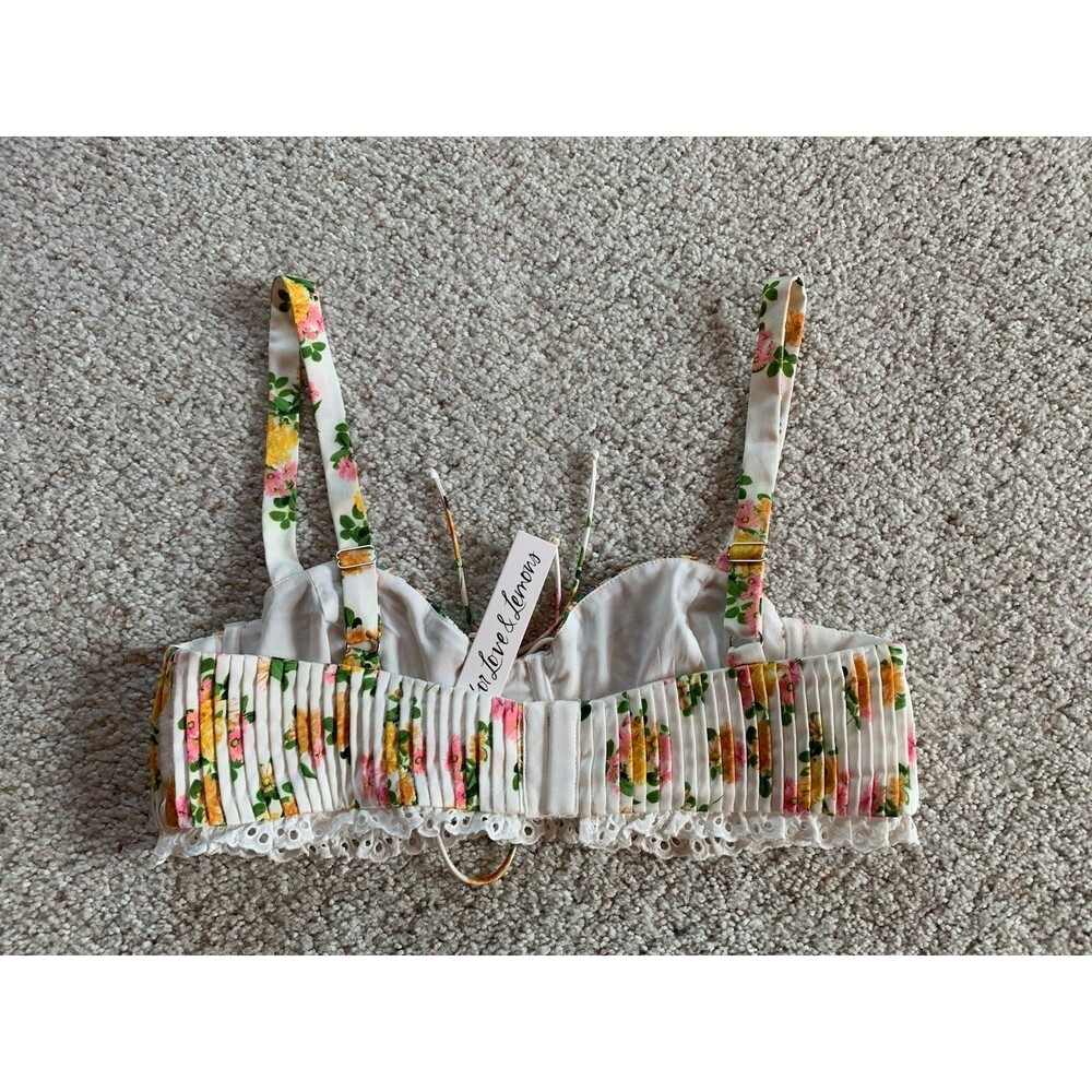 For Love And Lemons Rosalyn Floral Yellow Crop Top Bustier XL Cottage New - Picture 7 of 10